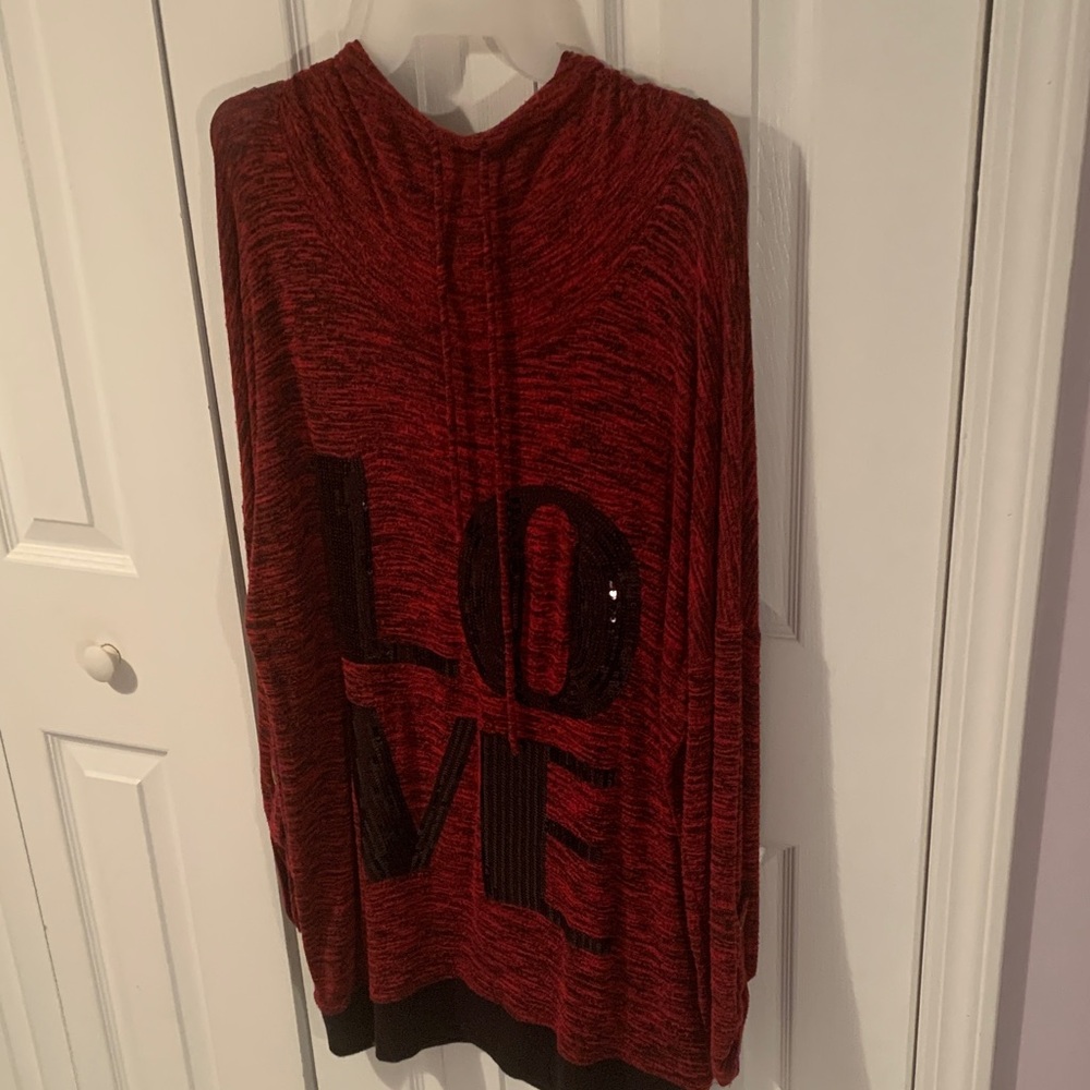 Red Marled Hoodie with LOVE Graphic